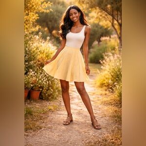 Butter Yellow Cotton Midi Skirt Size 8 Flowy A-Line Spring Boho Cottagecore